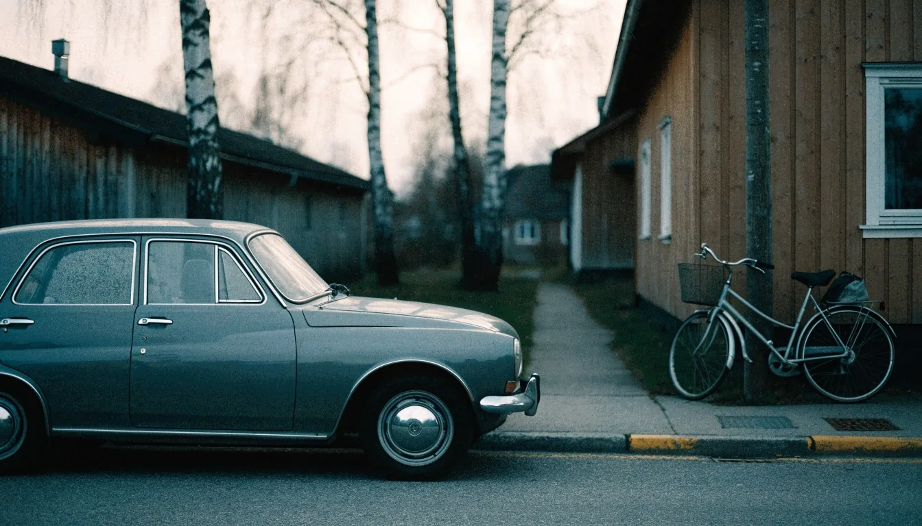An imported car parked unused on a quiet Finnish street while its paperwork is resolved