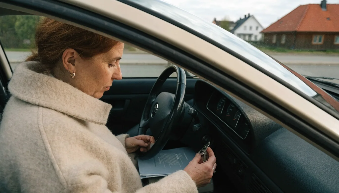 Keys and an insurance folder on the front seat of a used car being sold
